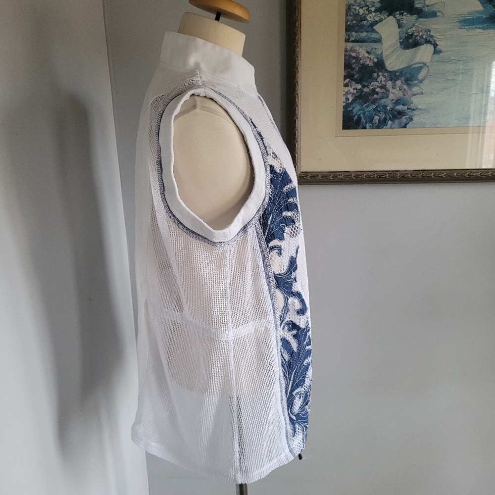 Picadilly Elegant White and Blue Women's Top Size L - Picture 4 of 7